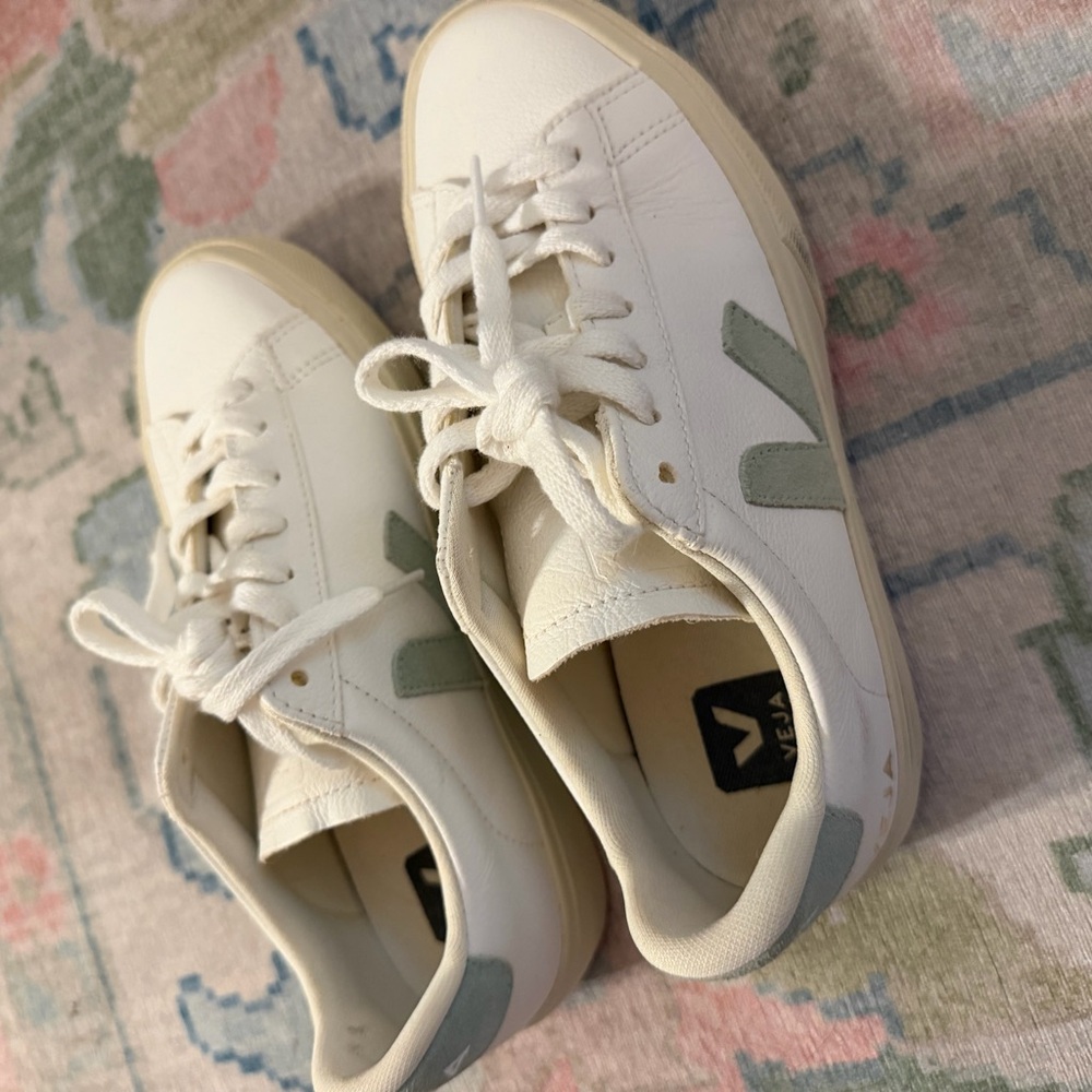 Veja Women’s White Sneakers with Light Green Accents